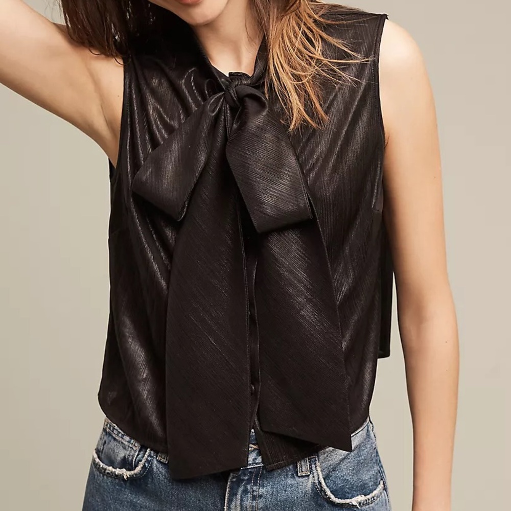 Anthropologie Rachel Antonoff Black sleeveless Melodia bow blouse Top sz M